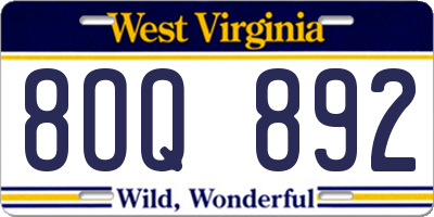 WV license plate 8OQ892