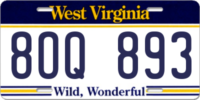 WV license plate 8OQ893