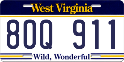 WV license plate 8OQ911