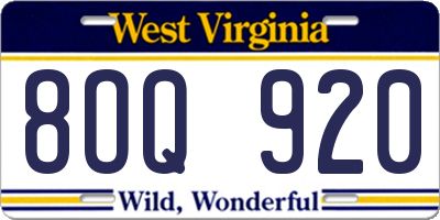 WV license plate 8OQ920