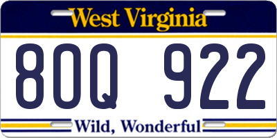 WV license plate 8OQ922