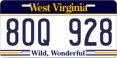 WV license plate 8OQ928