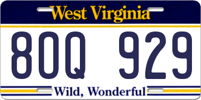 WV license plate 8OQ929
