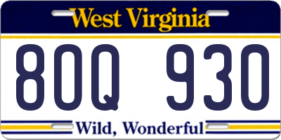 WV license plate 8OQ930