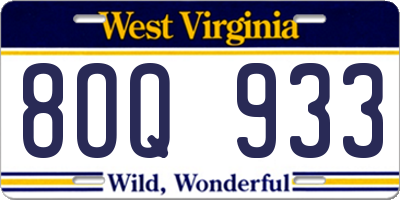 WV license plate 8OQ933