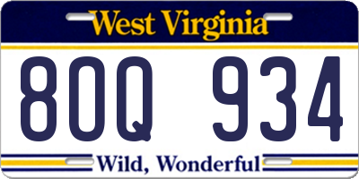 WV license plate 8OQ934