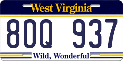 WV license plate 8OQ937