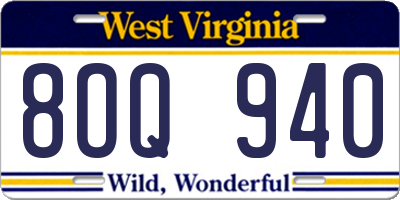 WV license plate 8OQ940