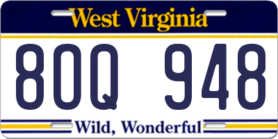 WV license plate 8OQ948