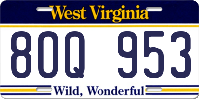 WV license plate 8OQ953