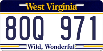 WV license plate 8OQ971