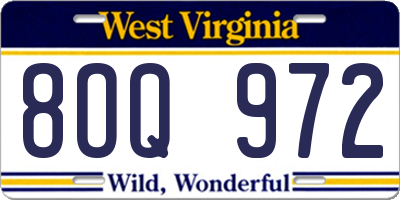 WV license plate 8OQ972