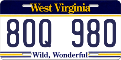 WV license plate 8OQ980