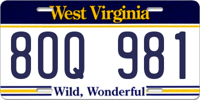 WV license plate 8OQ981