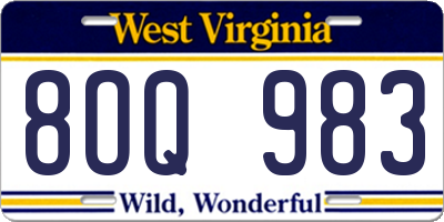 WV license plate 8OQ983