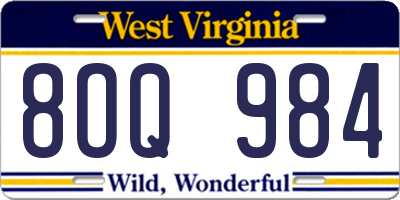 WV license plate 8OQ984