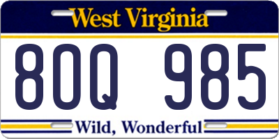 WV license plate 8OQ985