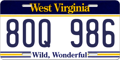 WV license plate 8OQ986