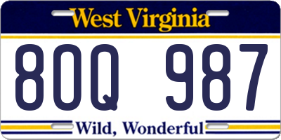 WV license plate 8OQ987