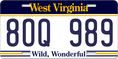 WV license plate 8OQ989