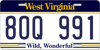 WV license plate 8OQ991