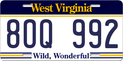 WV license plate 8OQ992