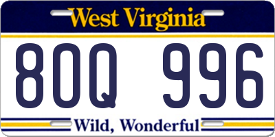 WV license plate 8OQ996