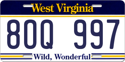 WV license plate 8OQ997