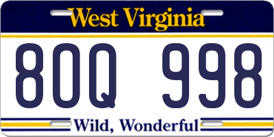 WV license plate 8OQ998