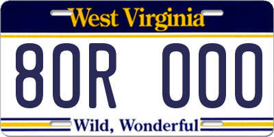 WV license plate 8OR000