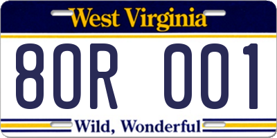 WV license plate 8OR001