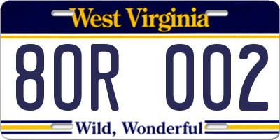 WV license plate 8OR002