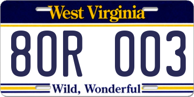 WV license plate 8OR003