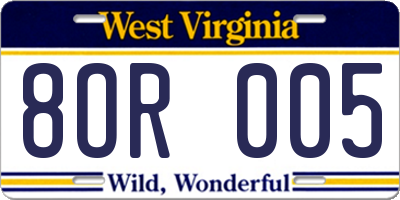 WV license plate 8OR005