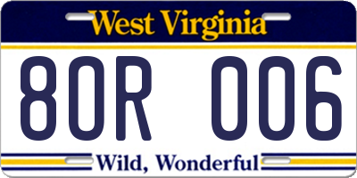 WV license plate 8OR006