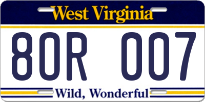WV license plate 8OR007