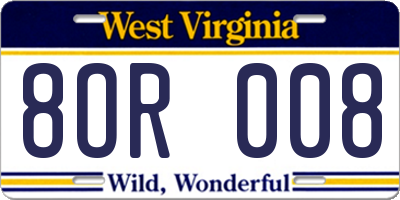 WV license plate 8OR008