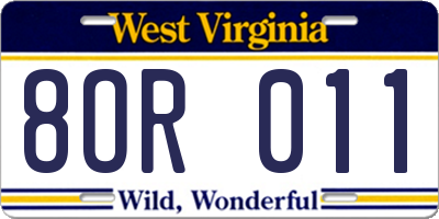 WV license plate 8OR011