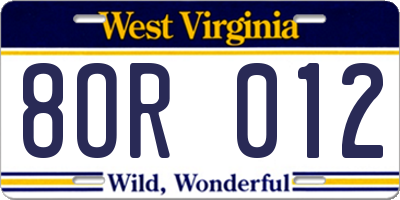 WV license plate 8OR012