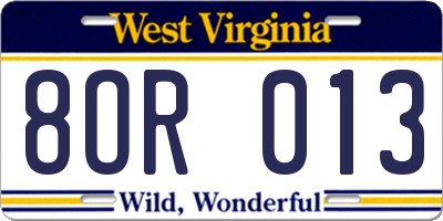 WV license plate 8OR013