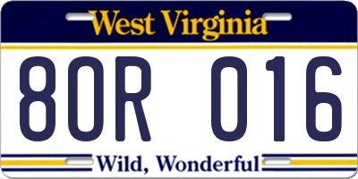 WV license plate 8OR016