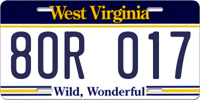 WV license plate 8OR017