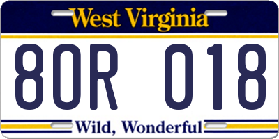WV license plate 8OR018