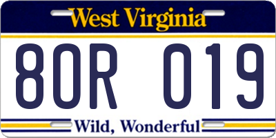 WV license plate 8OR019