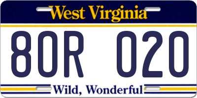 WV license plate 8OR020