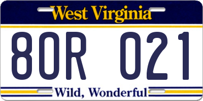 WV license plate 8OR021