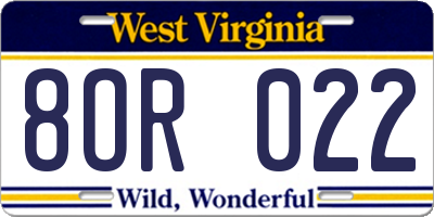 WV license plate 8OR022