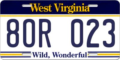 WV license plate 8OR023