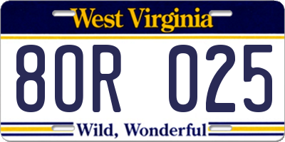 WV license plate 8OR025