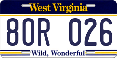 WV license plate 8OR026